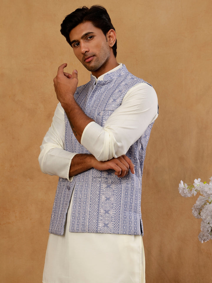 Traditional Woven Design Cotton Blend Nehru Jacket