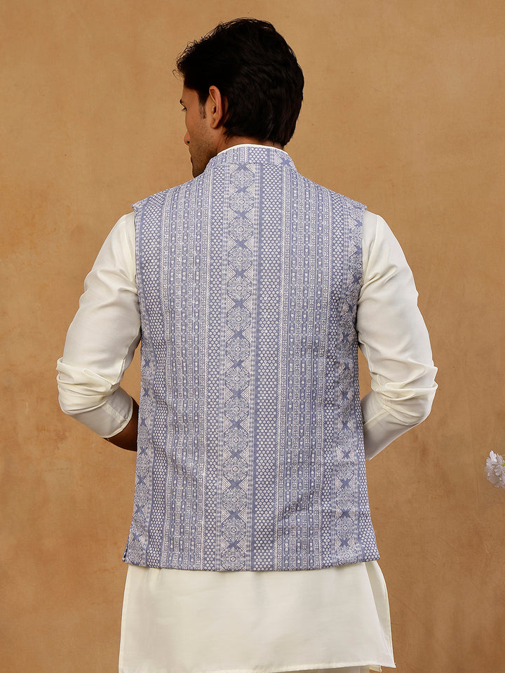 Traditional Woven Design Cotton Blend Nehru Jacket