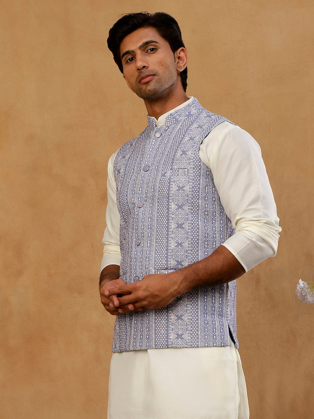 Traditional Woven Design Cotton Blend Nehru Jacket