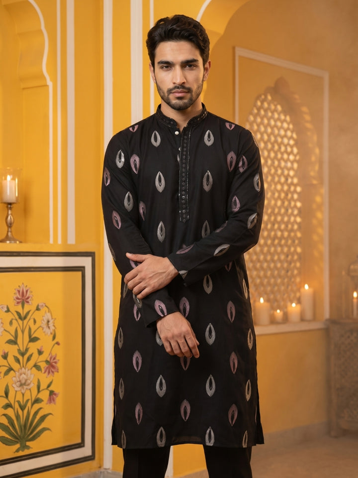Festive Silk Blend Embroidered Kurta