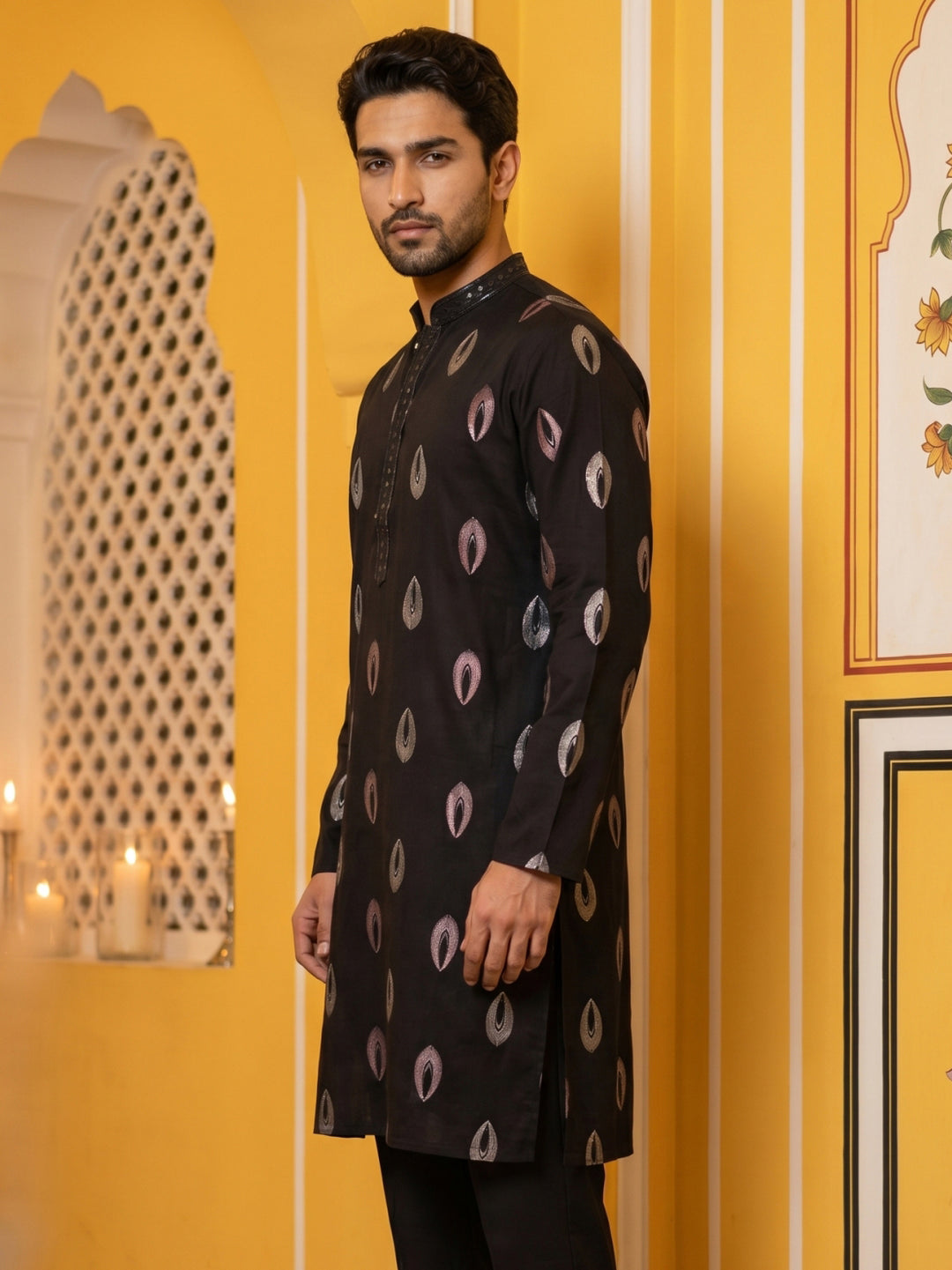 Festive Silk Blend Embroidered Kurta