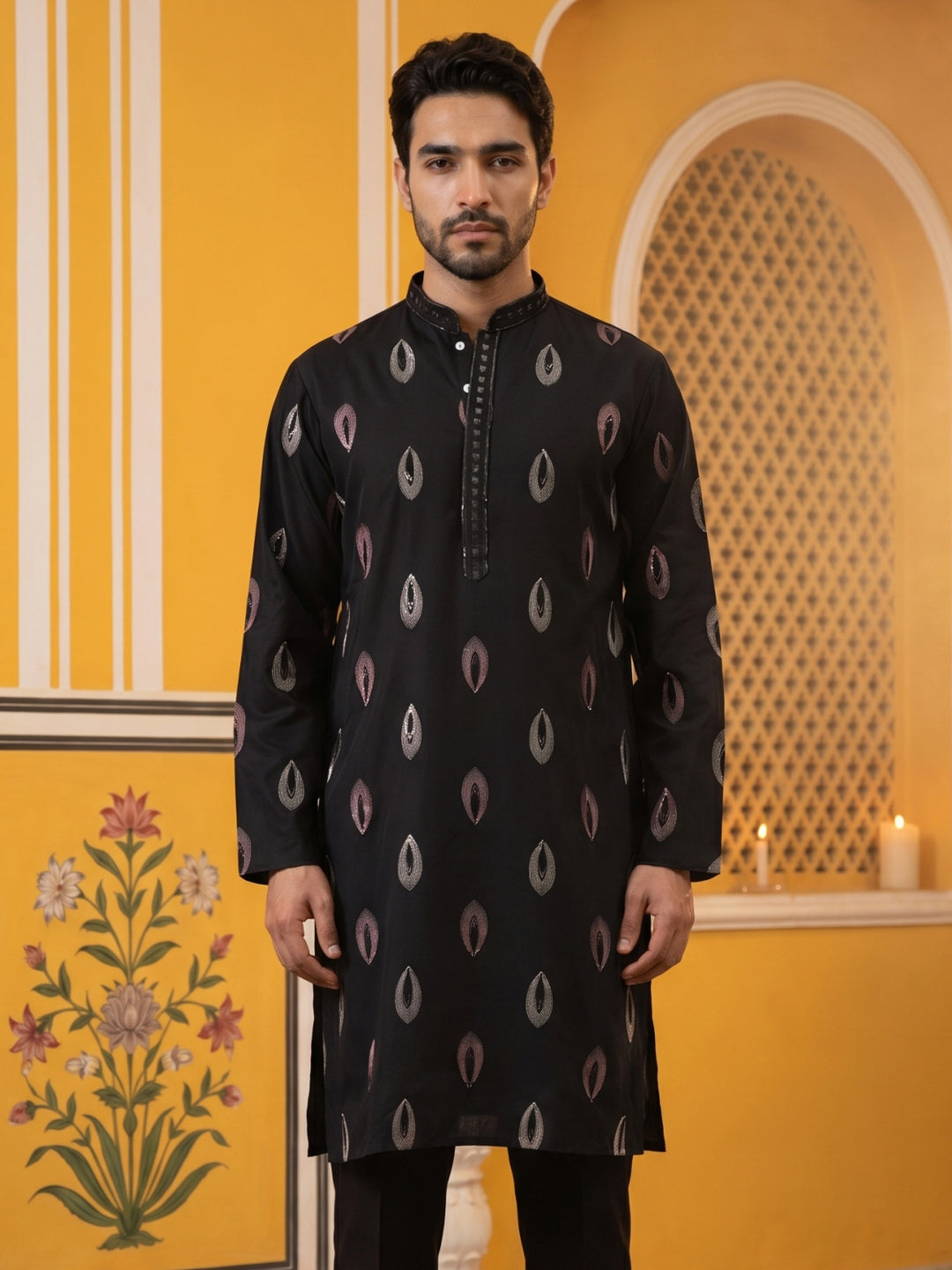 Festive Silk Blend Embroidered Kurta