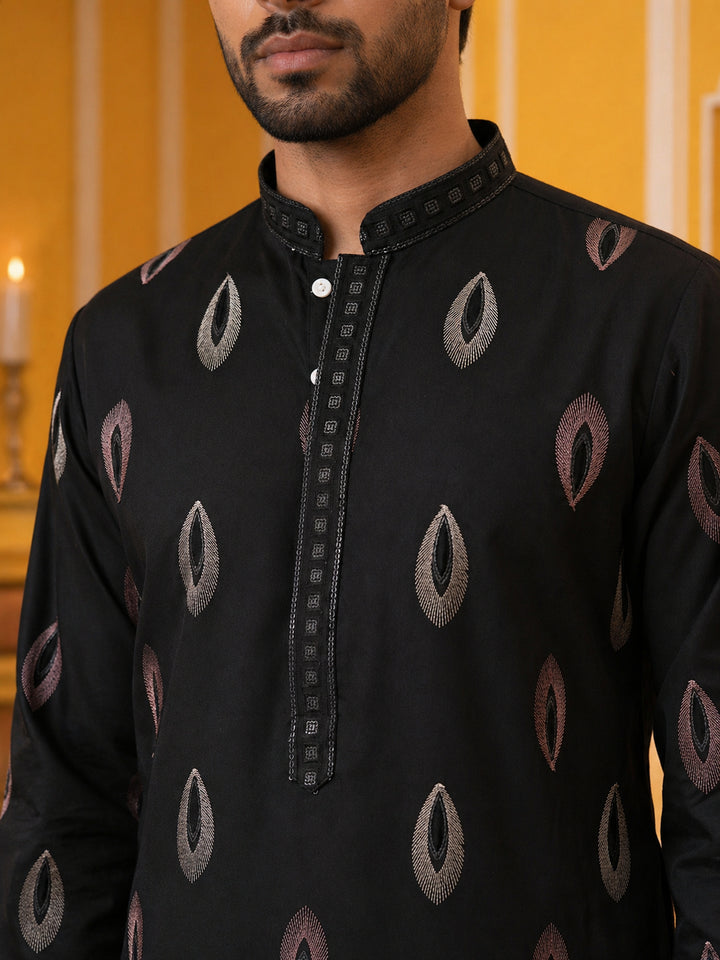 Festive Silk Blend Embroidered Kurta