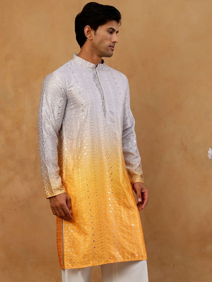 Ombre Silk Blend Sequin Kurta For Men