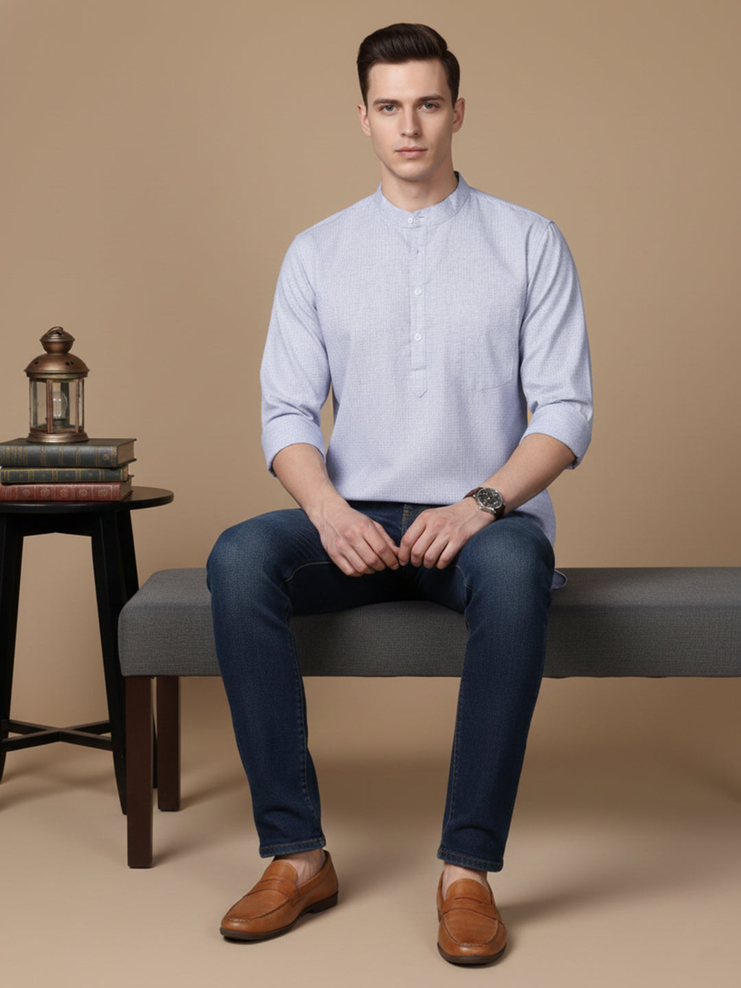 Men’S Casual Solid Short Kurta