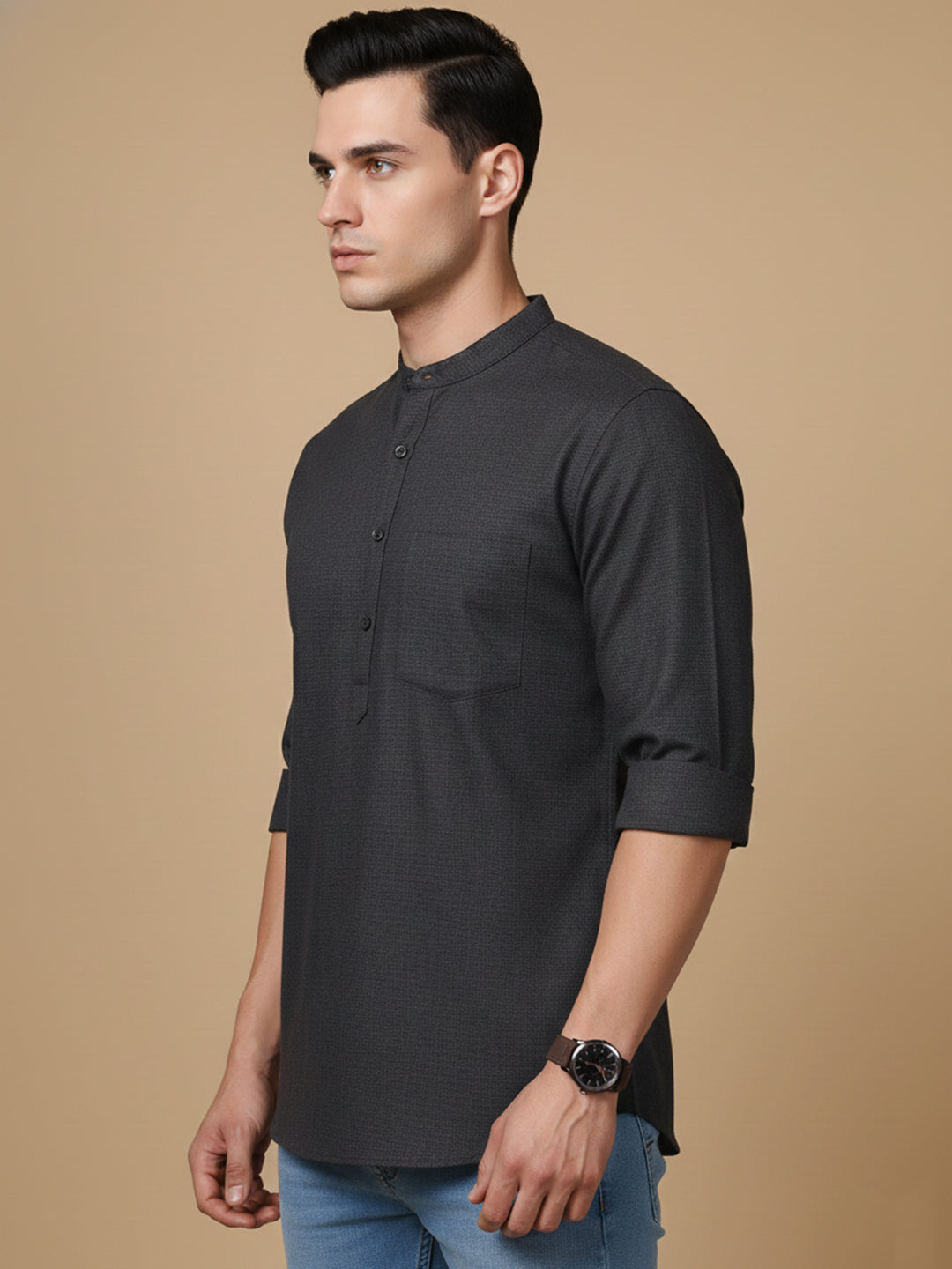 Men’S Casual Solid Short Kurta