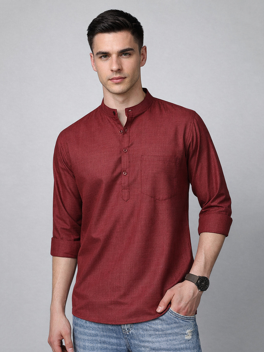 Men’S Casual Solid Short Kurta