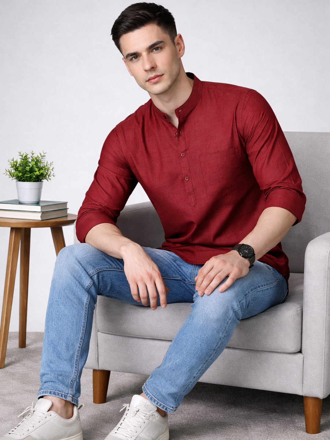 Men’S Casual Solid Short Kurta