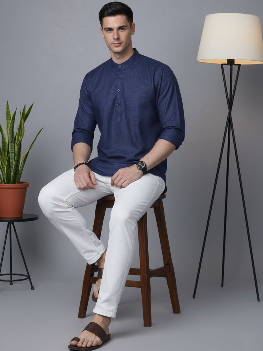 Men’S Casual Solid Short Kurta