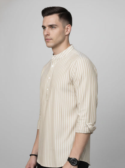 Men’S Beige Striped Short Kurta