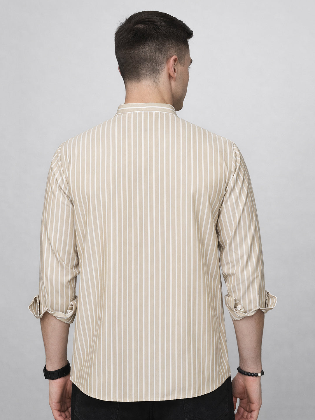 Men’S Beige Striped Short Kurta