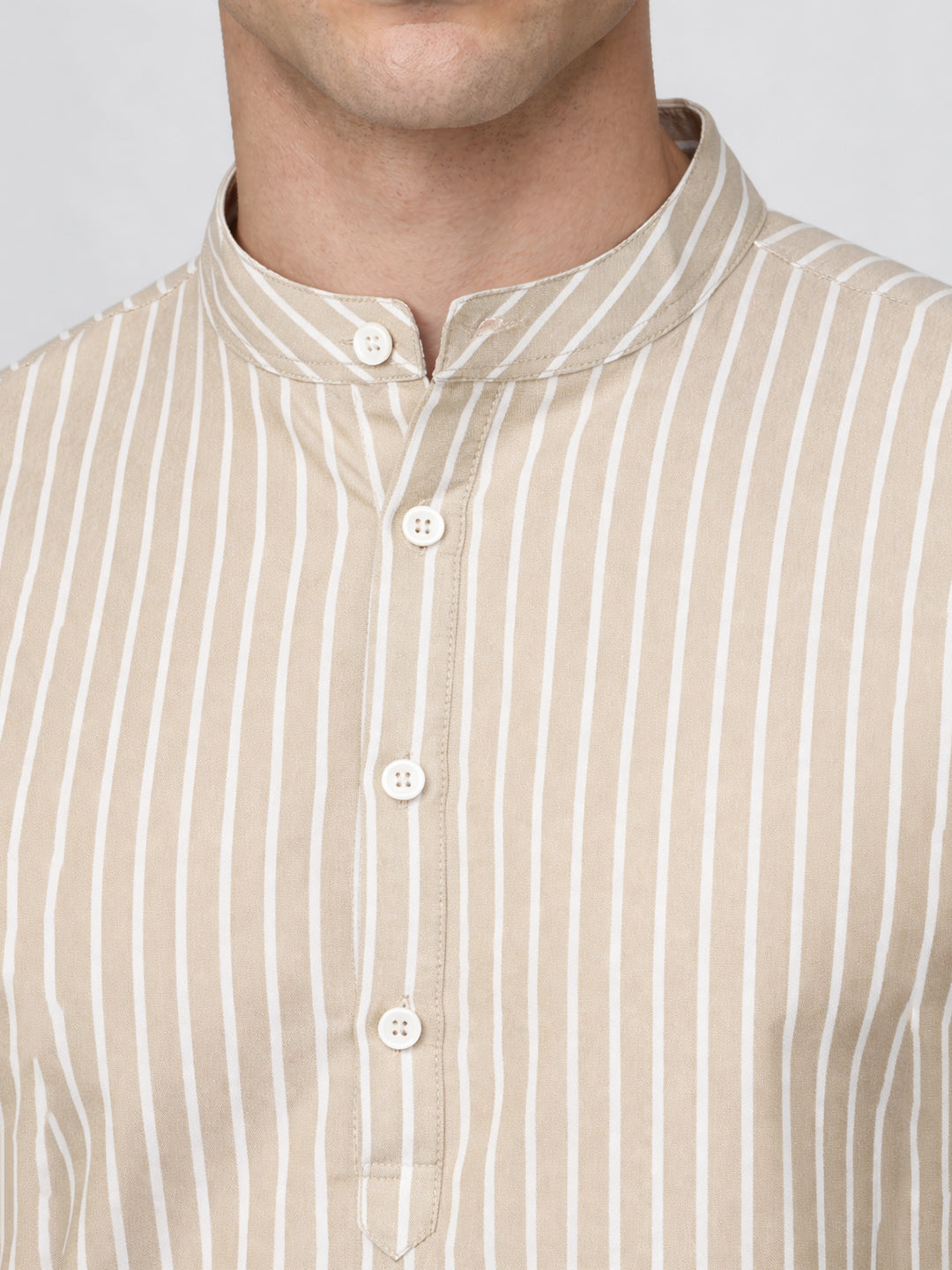Men’S Beige Striped Short Kurta