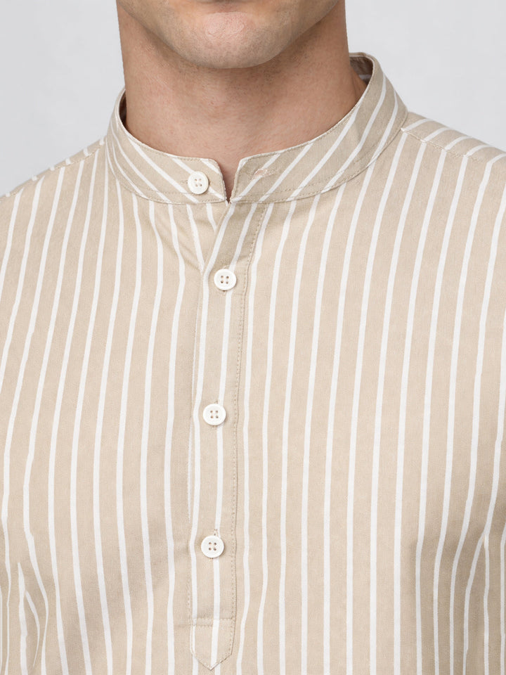 Men’S Beige Striped Short Kurta