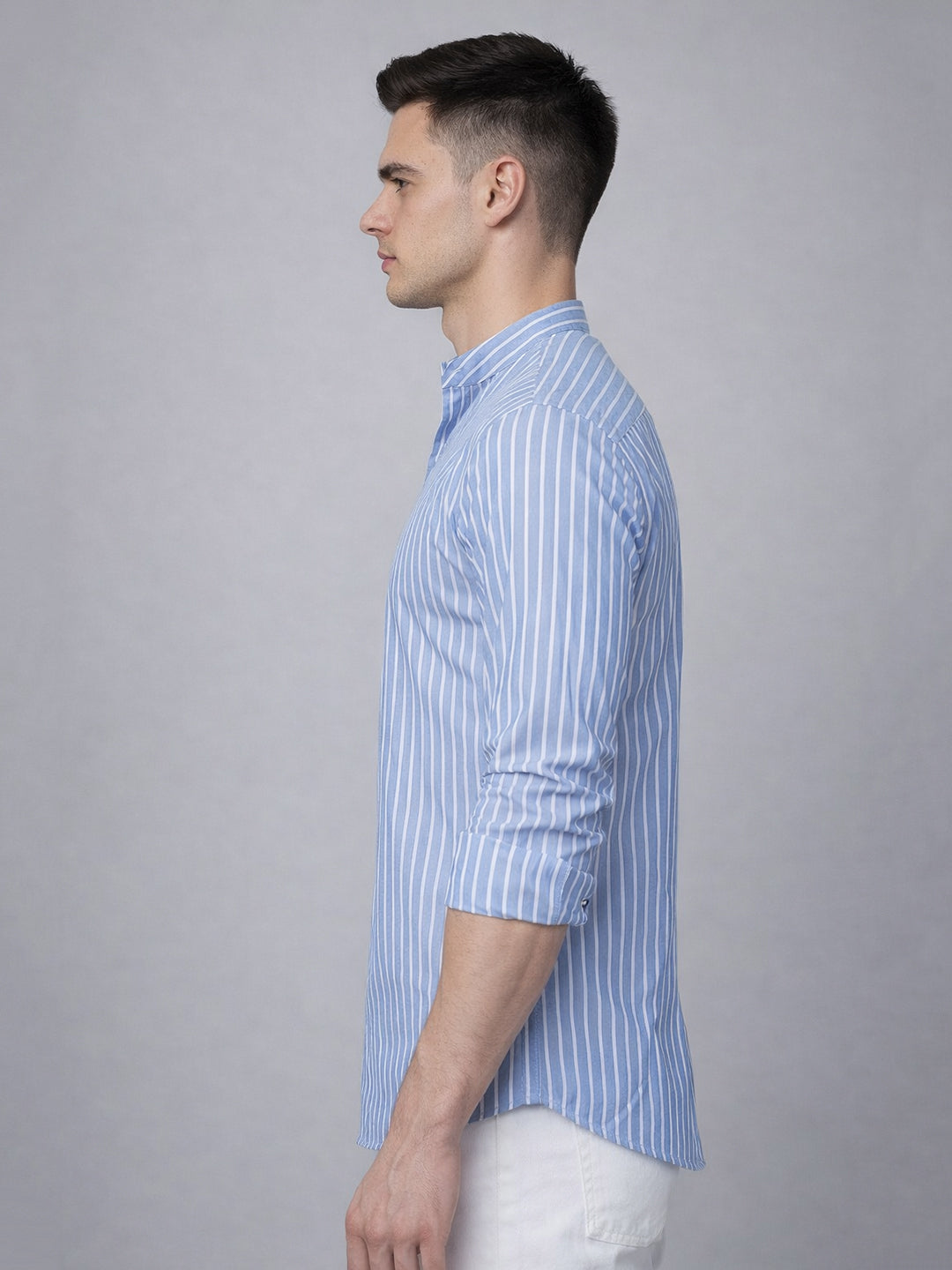 Men’S Blue Striped Short Kurta