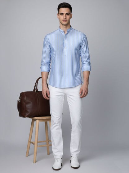 Men’S Blue Striped Short Kurta