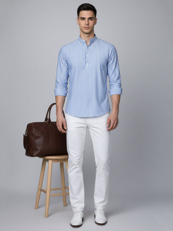 Men’S Blue Striped Short Kurta
