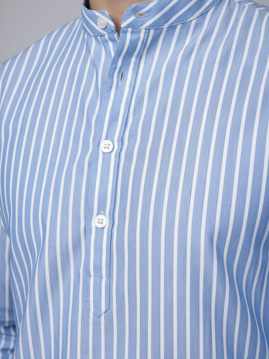 Men’S Blue Striped Short Kurta
