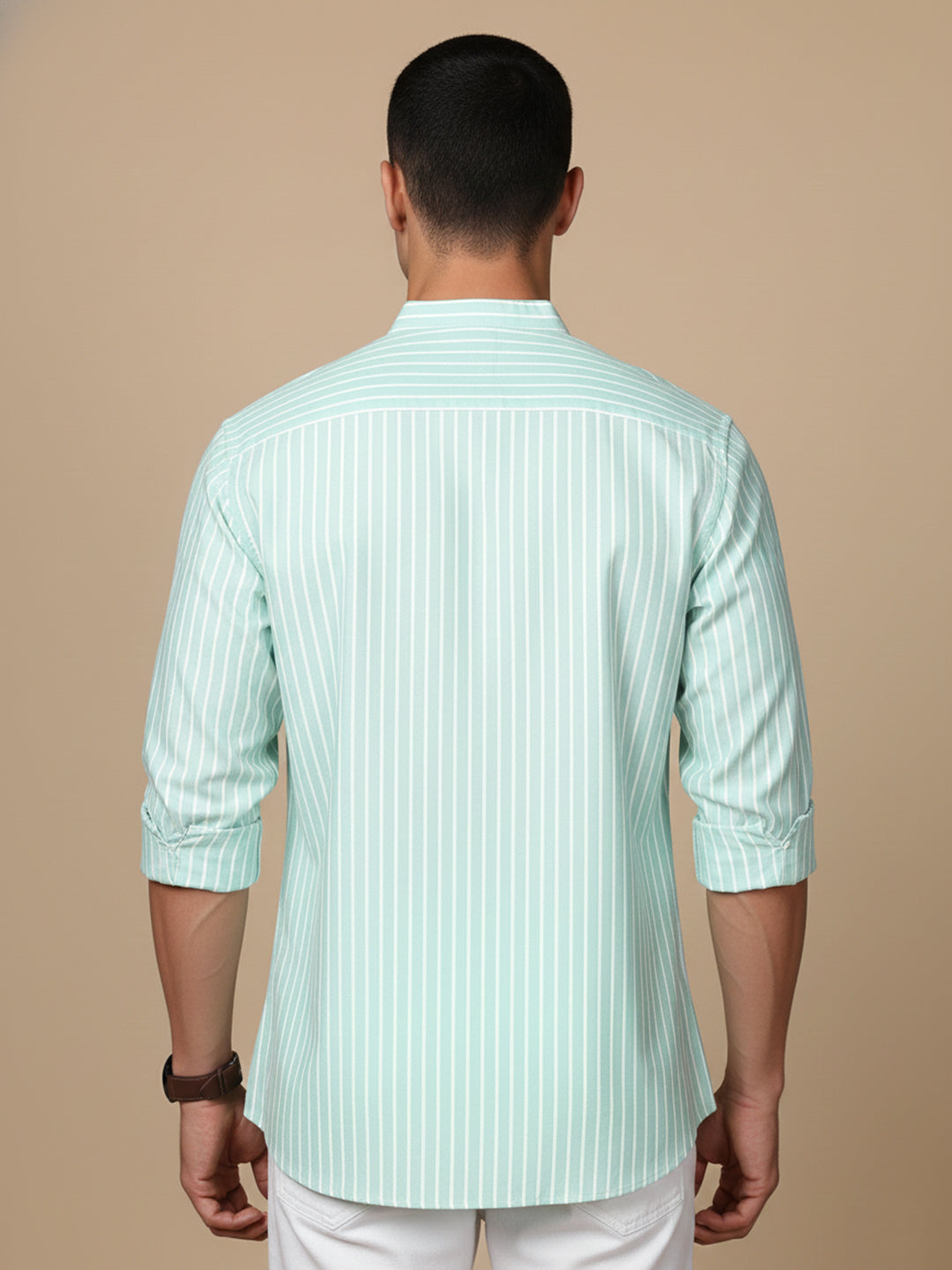 Men’S Green Striped Short Kurta