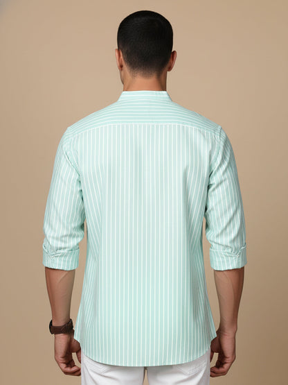 Men’S Green Striped Short Kurta