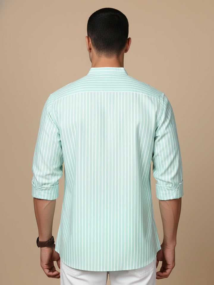 Men’S Green Striped Short Kurta