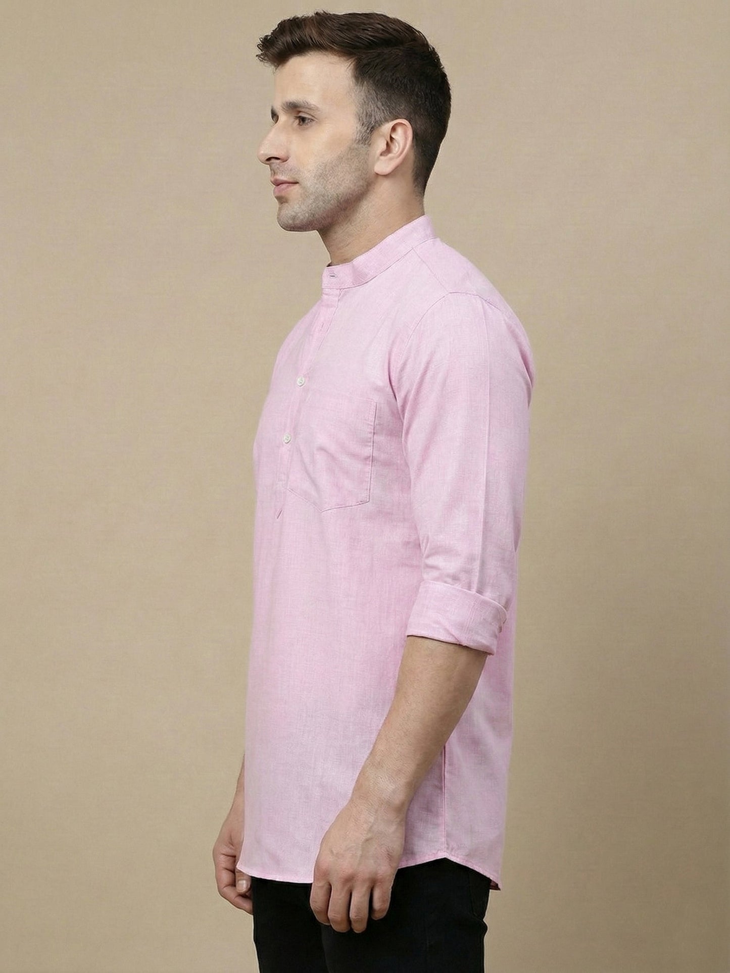 Solid Cotton Blend Short Kurta