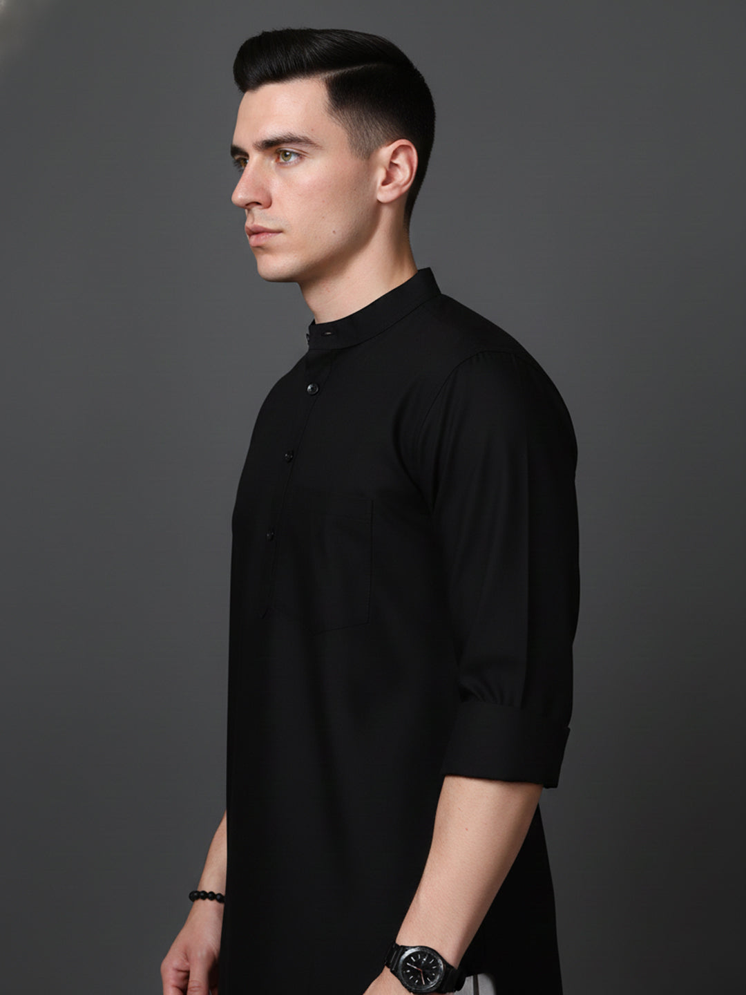 Black Casual Solid Short Kurta