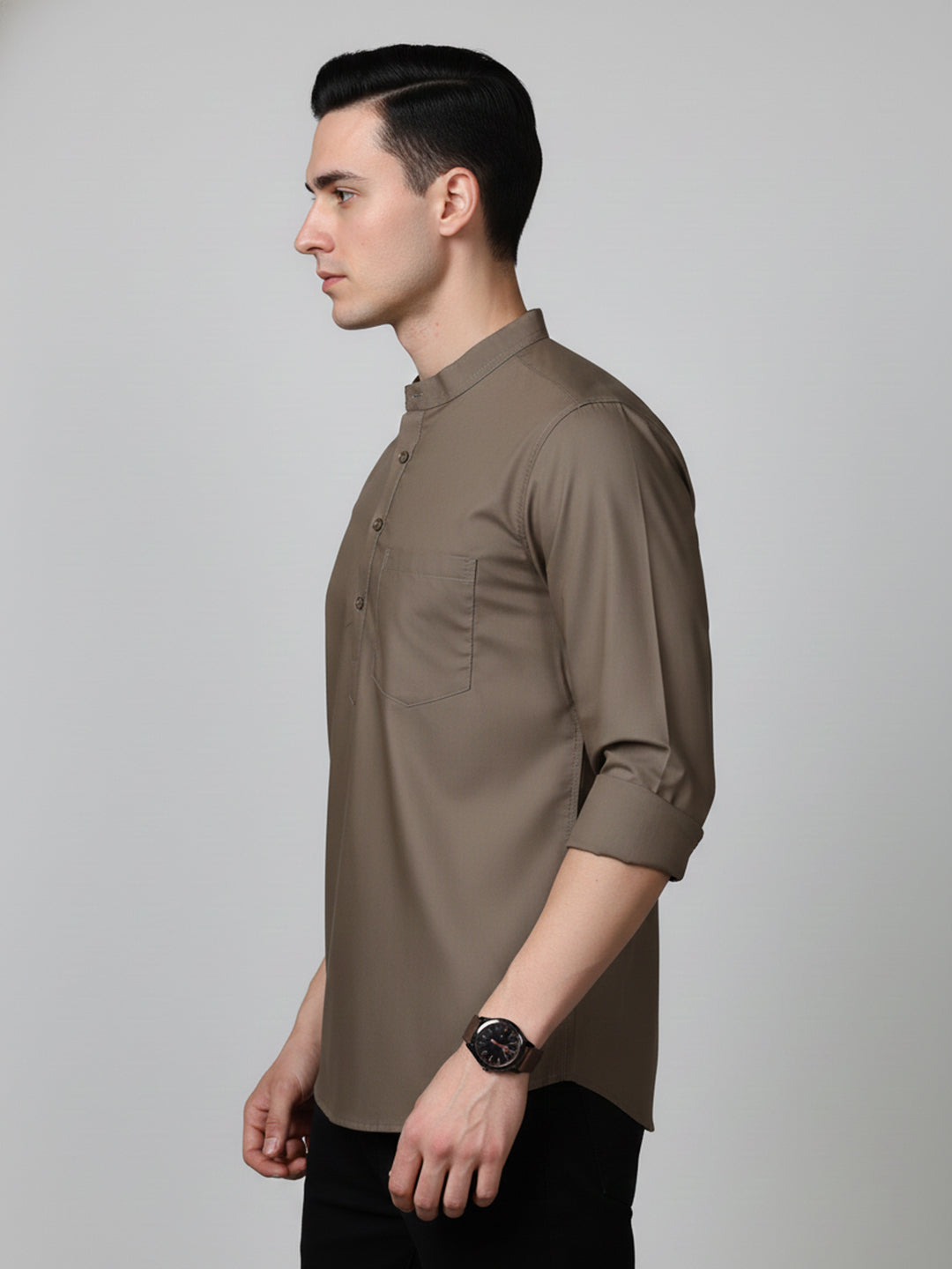 Brown Casual Solid Short Kurta