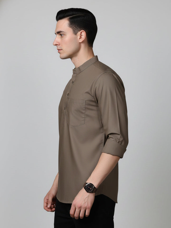 Brown Casual Solid Short Kurta