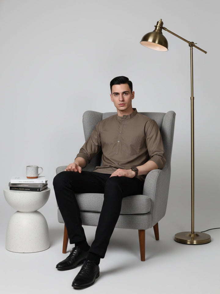 Brown Casual Solid Short Kurta
