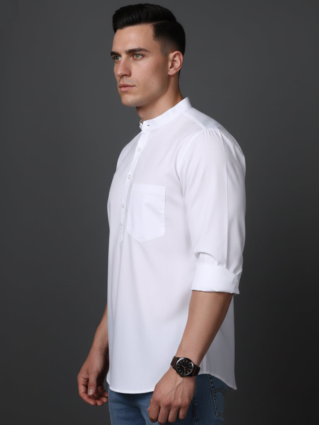 White Casual Solid Short Kurta