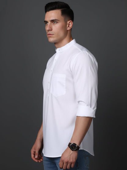 White Casual Solid Short Kurta