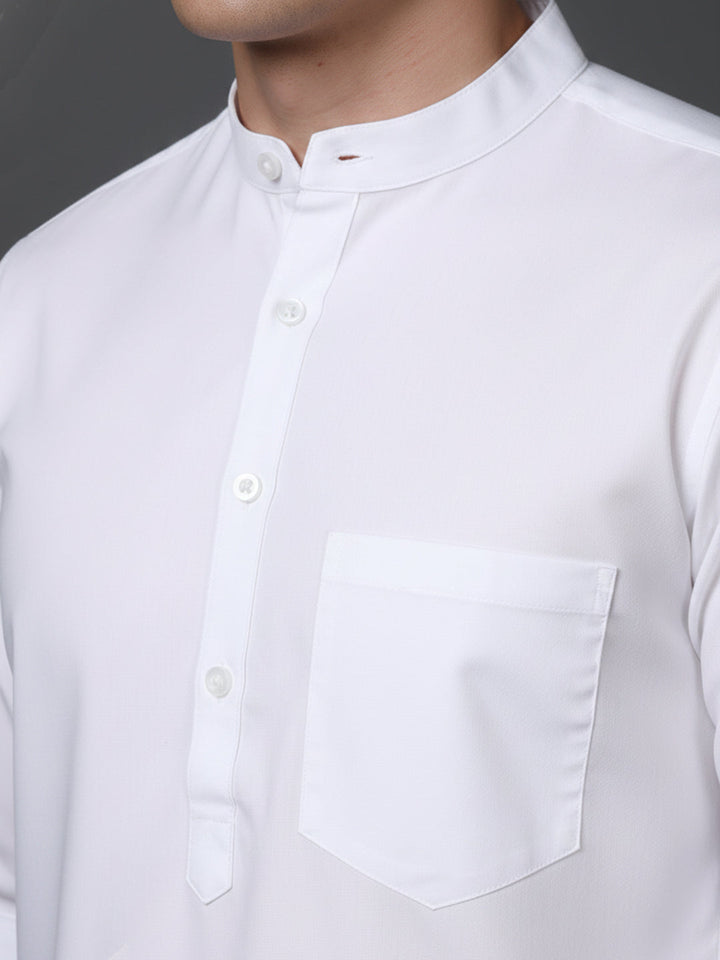 White Casual Solid Short Kurta