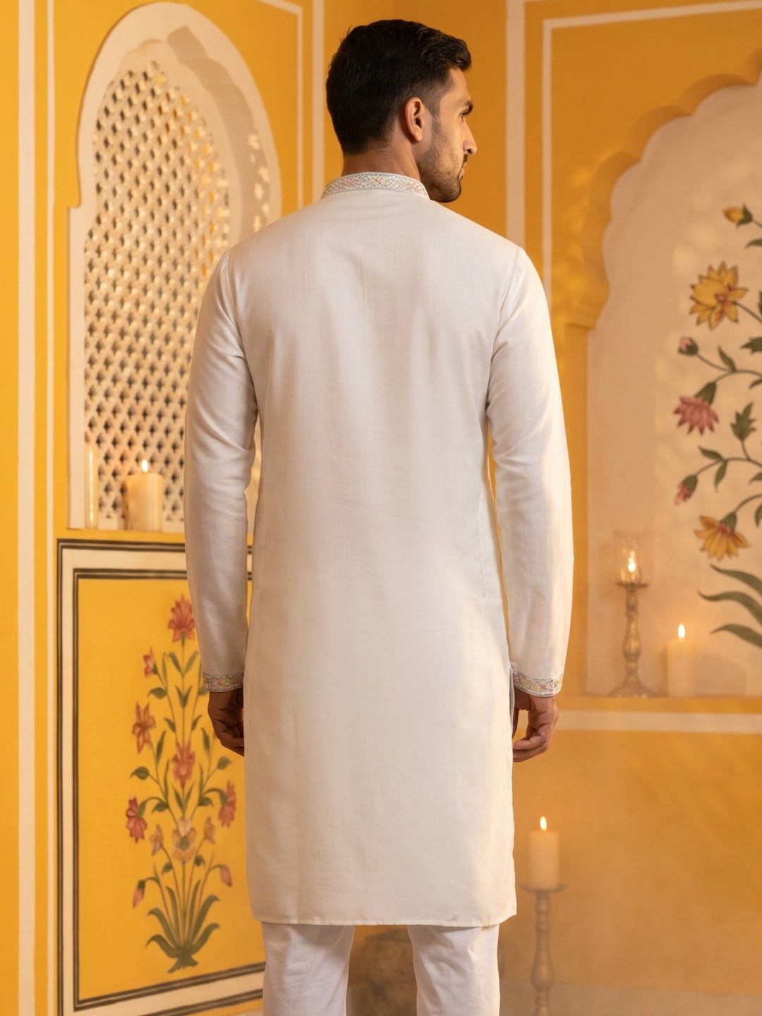 Silk Blend Embroidered Kurta