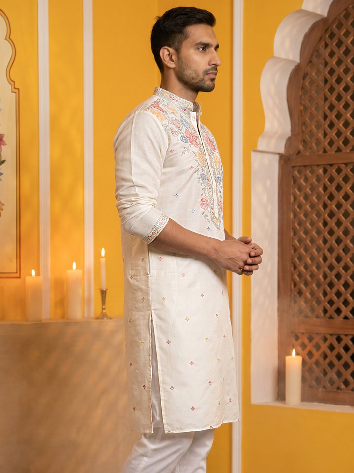 Silk Blend Embroidered Kurta