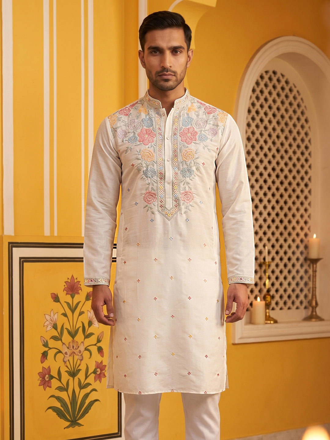 Silk Blend Embroidered Kurta