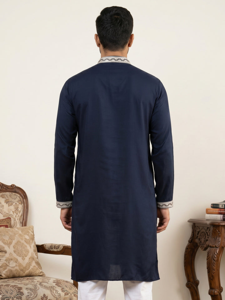 Men Silk Blend Embroidered Kurtas