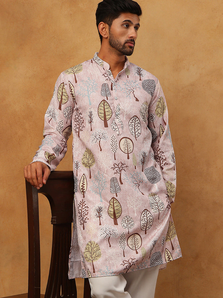 Printed Cotton Blend Kurta With Thread Work
