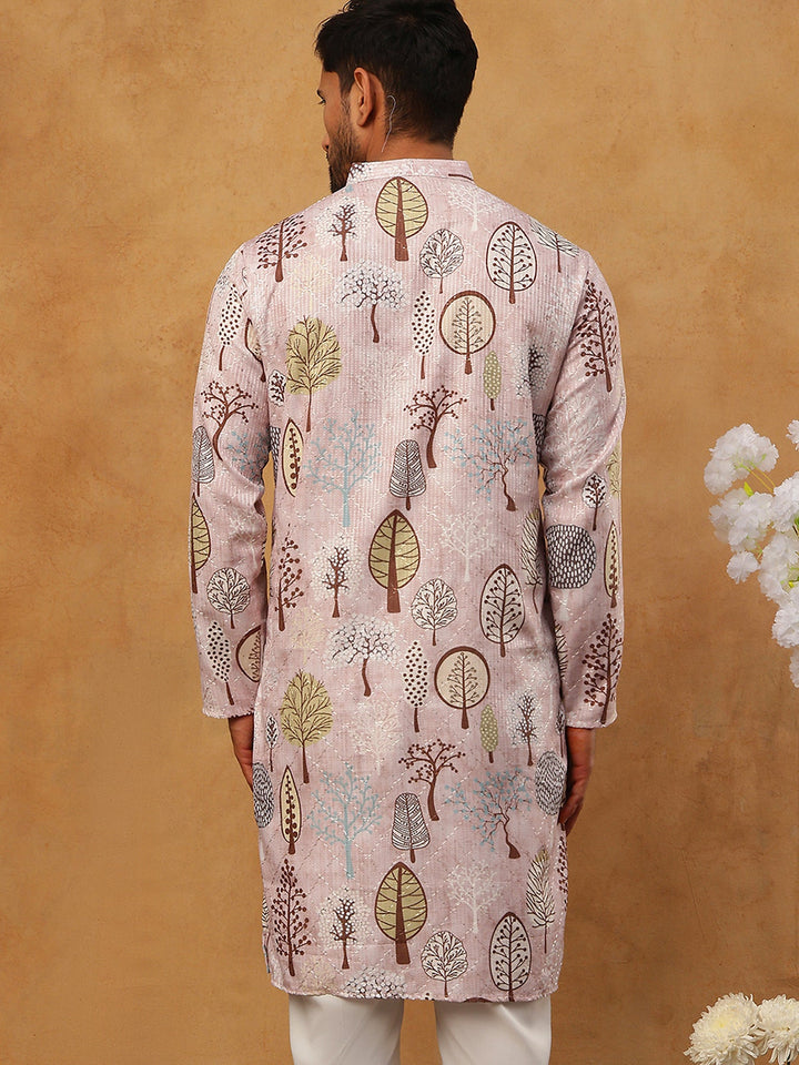 Printed Cotton Blend Kurta With Thread Work