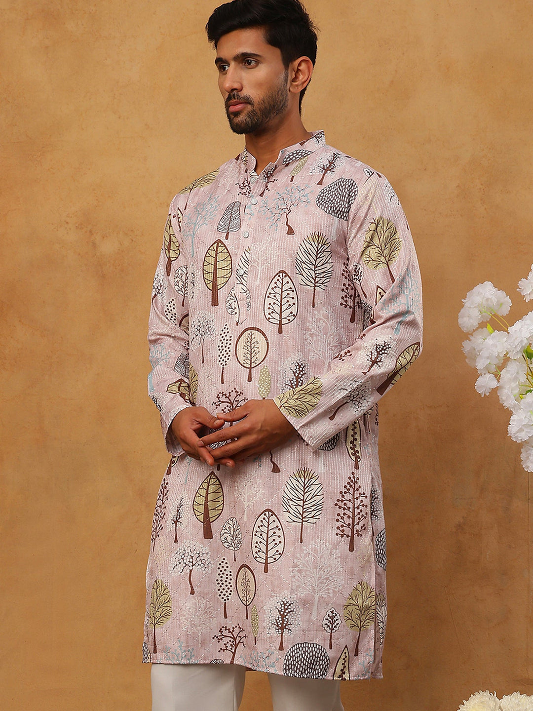 Printed Cotton Blend Kurta With Thread Work