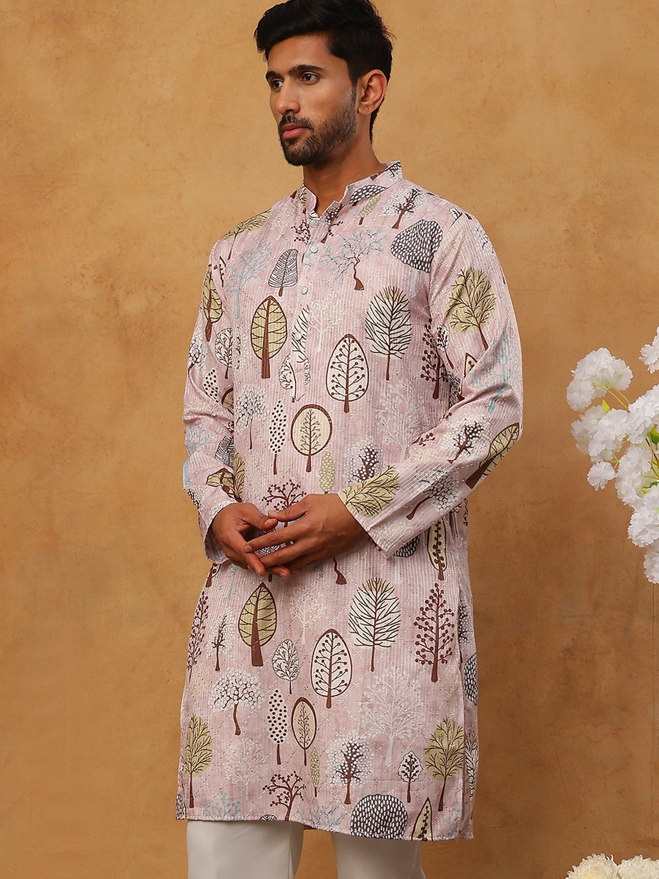 Printed Cotton Blend Kurta With Thread Work