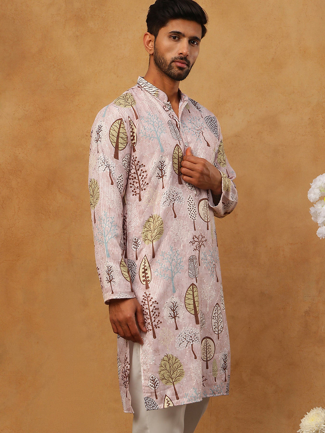 Printed Cotton Blend Kurta With Thread Work