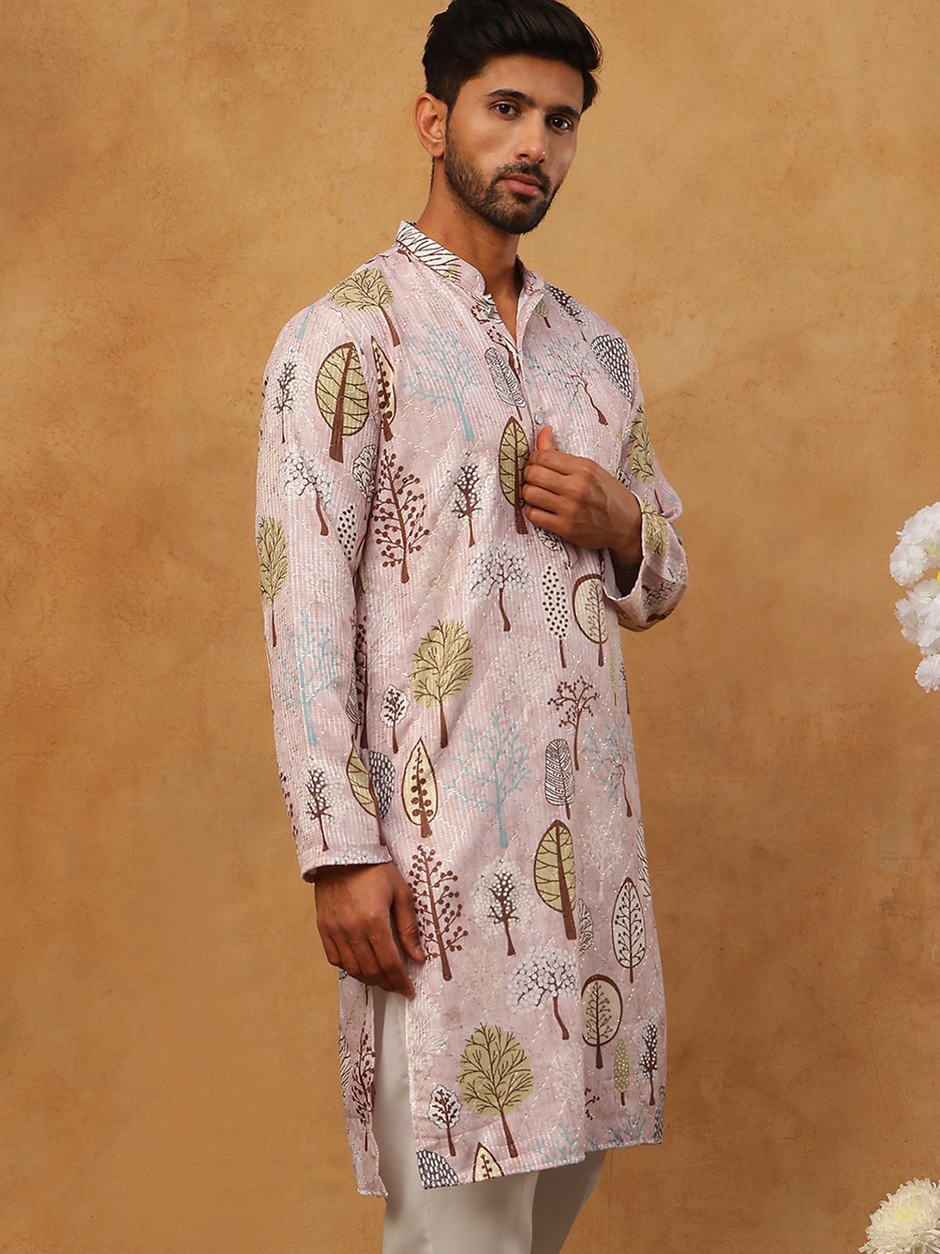 Printed Cotton Blend Kurta With Thread Work