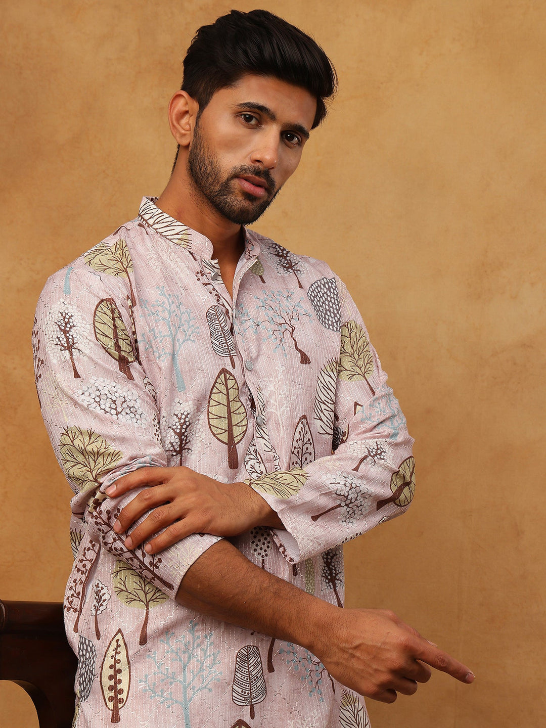 Printed Cotton Blend Kurta With Thread Work