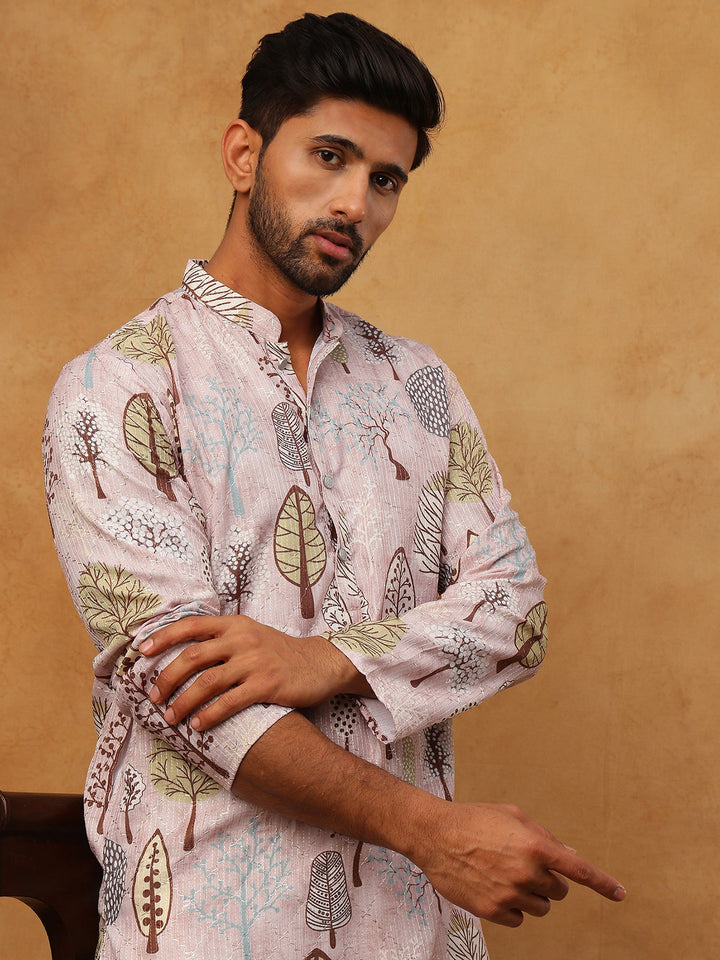 Printed Cotton Blend Kurta With Thread Work