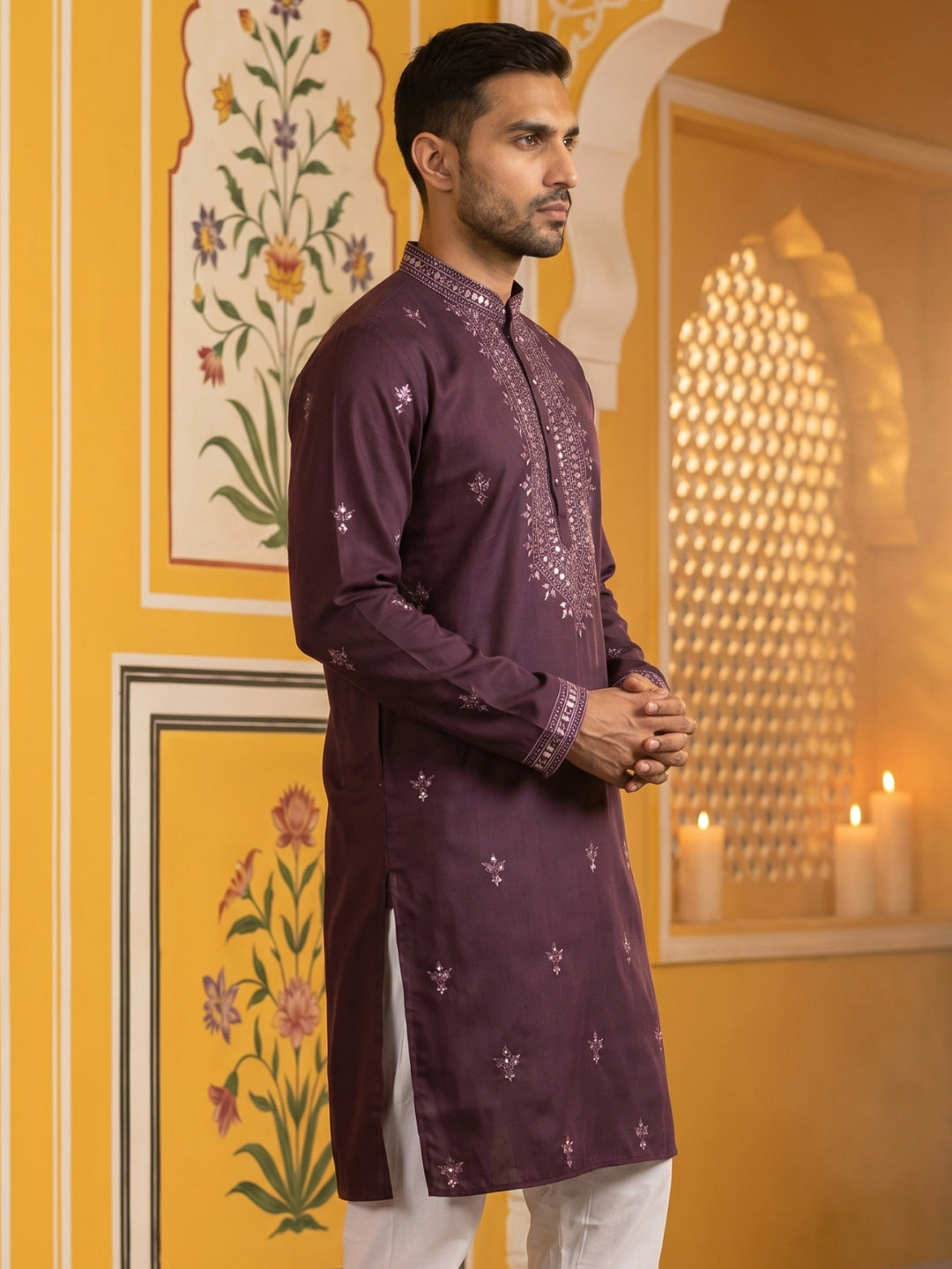 Festive Wear Silk Blend Embroidered Kurta