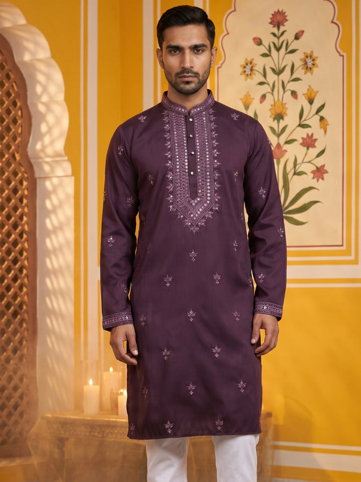 Festive Wear Silk Blend Embroidered Kurta