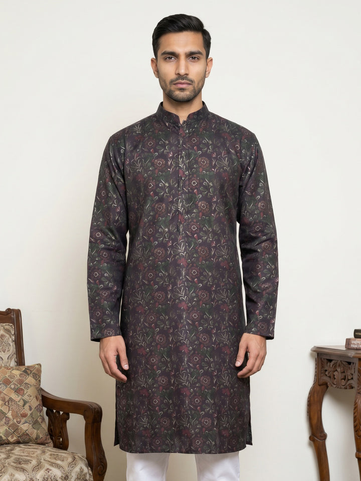 Men Cotton Blend Kurta With Foil Print