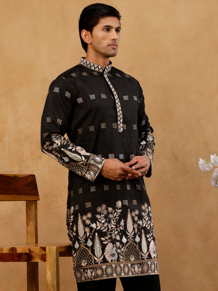 Silk Blend Embroidered Kurta For Men