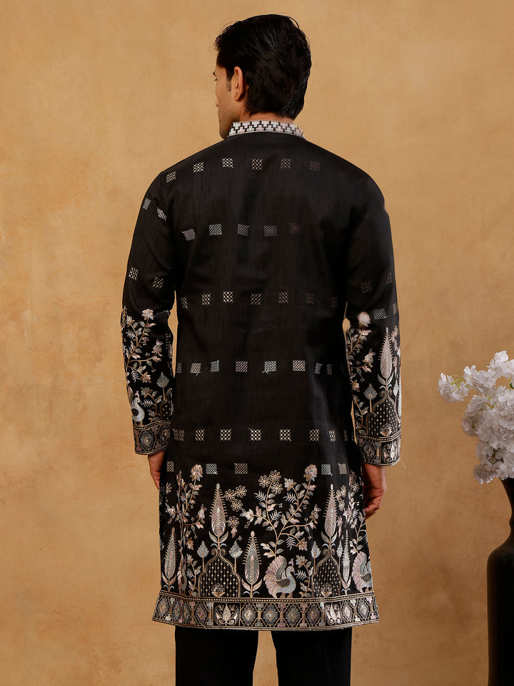 Silk Blend Embroidered Kurta For Men