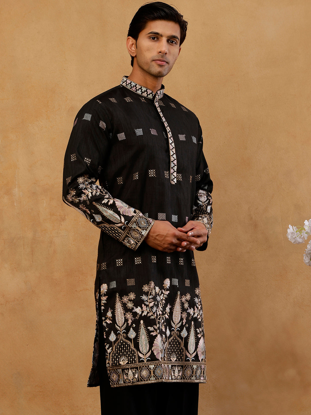 Silk Blend Embroidered Kurta For Men